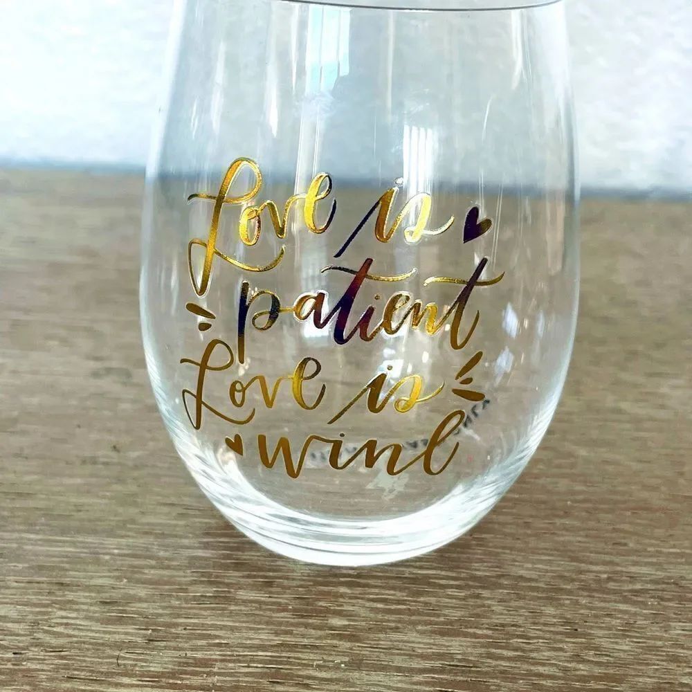 Love is Patient, Live is Wine Stemless Wine Glass